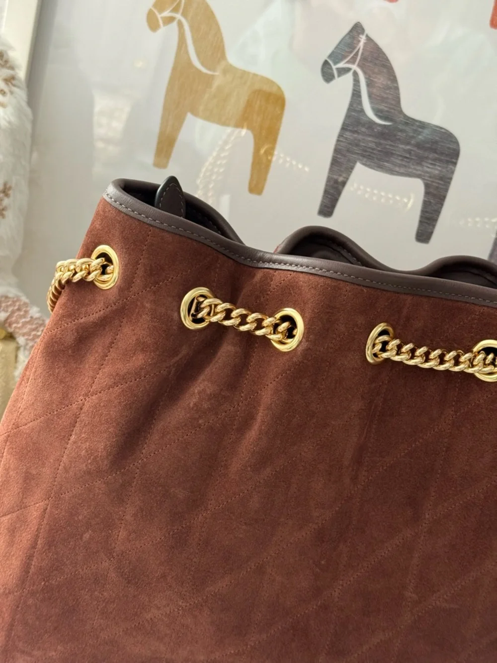 COACH CCZ80 Evelyn Shoulder Bag with Quilting Suede Gold/Vintage Brown/ Mapl WNT - Picture 10 of 13